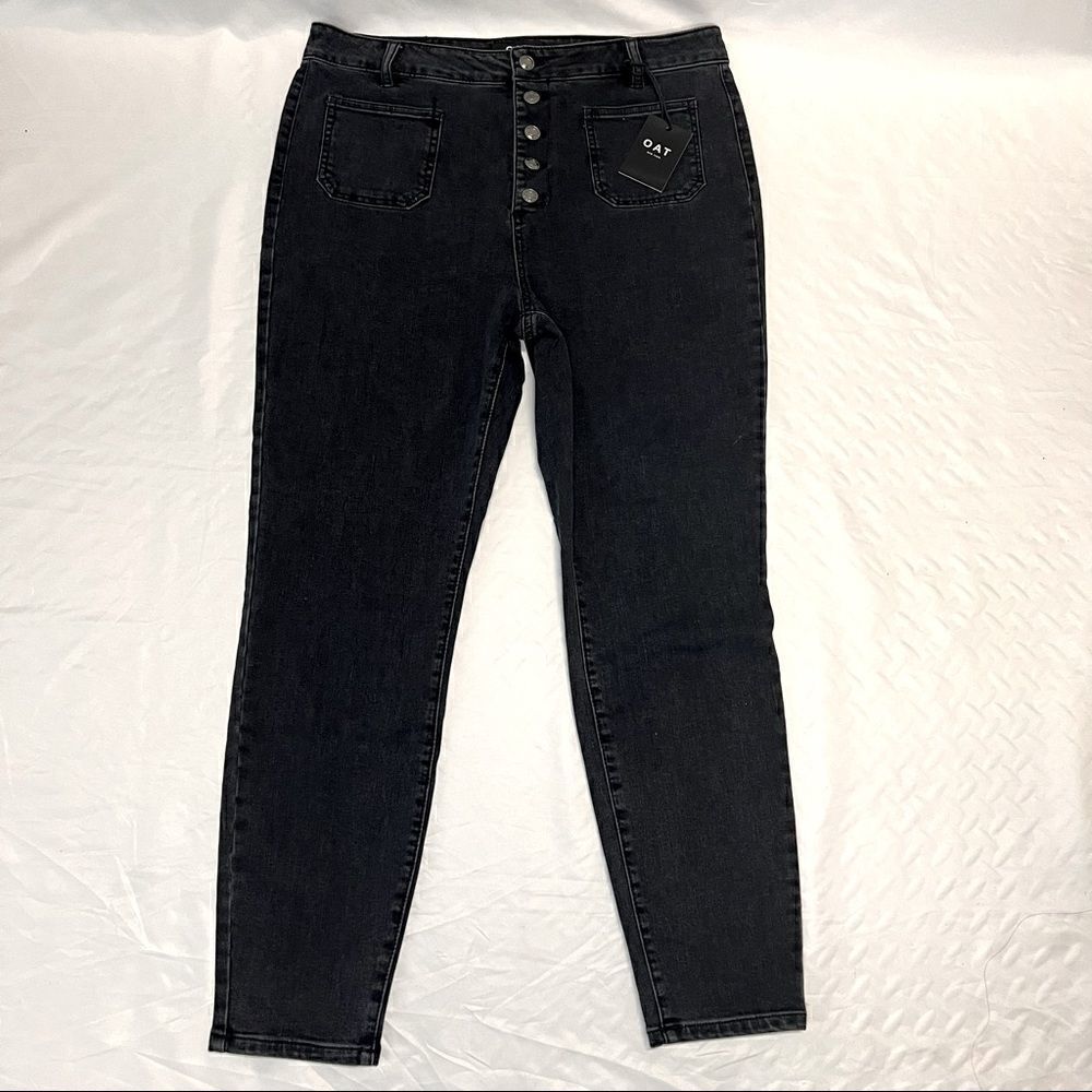 OAT NY High Rise Skinny Sailor Jeans Black Button Fly‎ Womens 32